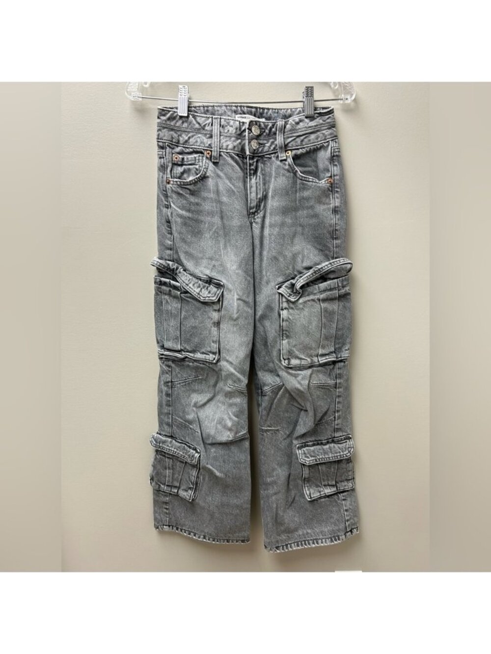 Garage Women’s Grey Wash Straight Leg Hi Rise Cargo Jeans